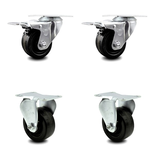 3 Inch Phenolic Swivel Top Plate Caster Lock Brakes 2 Rigid, 2PK